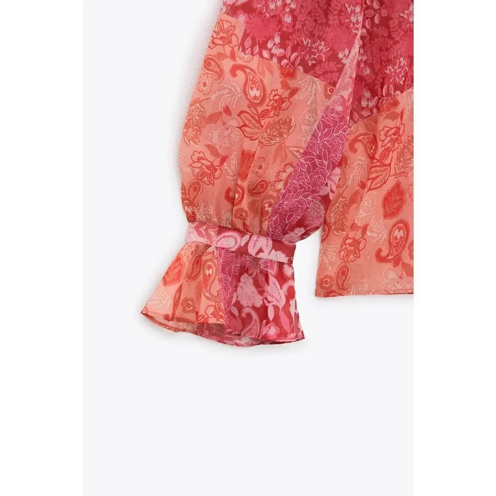 ZARA Patchwork Blouse Flounced New